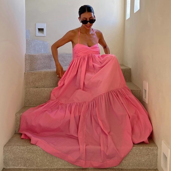 S/W/F | Sweetheart Tiered Maci Dress In Pink Floss Size: Small - Picture 2 of 7